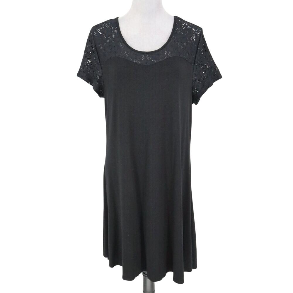 Lane Bryant Dress Womens 14 16 Black Stretch Knit Pullover Lace Shoulders